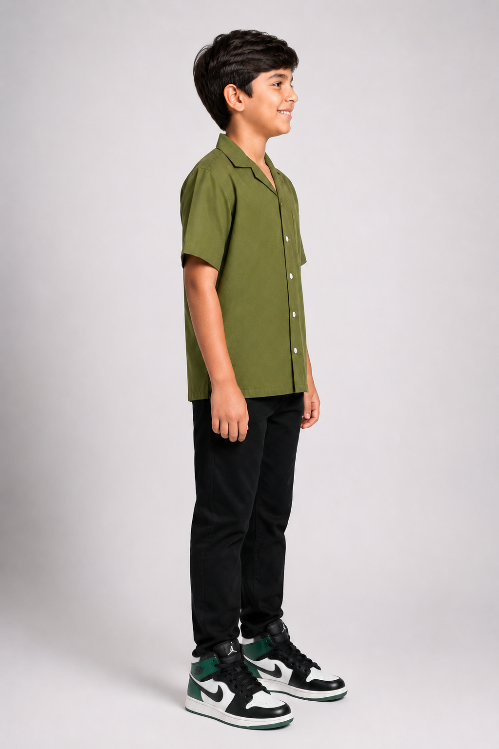 Boys Cuban Shirt - Olive Green