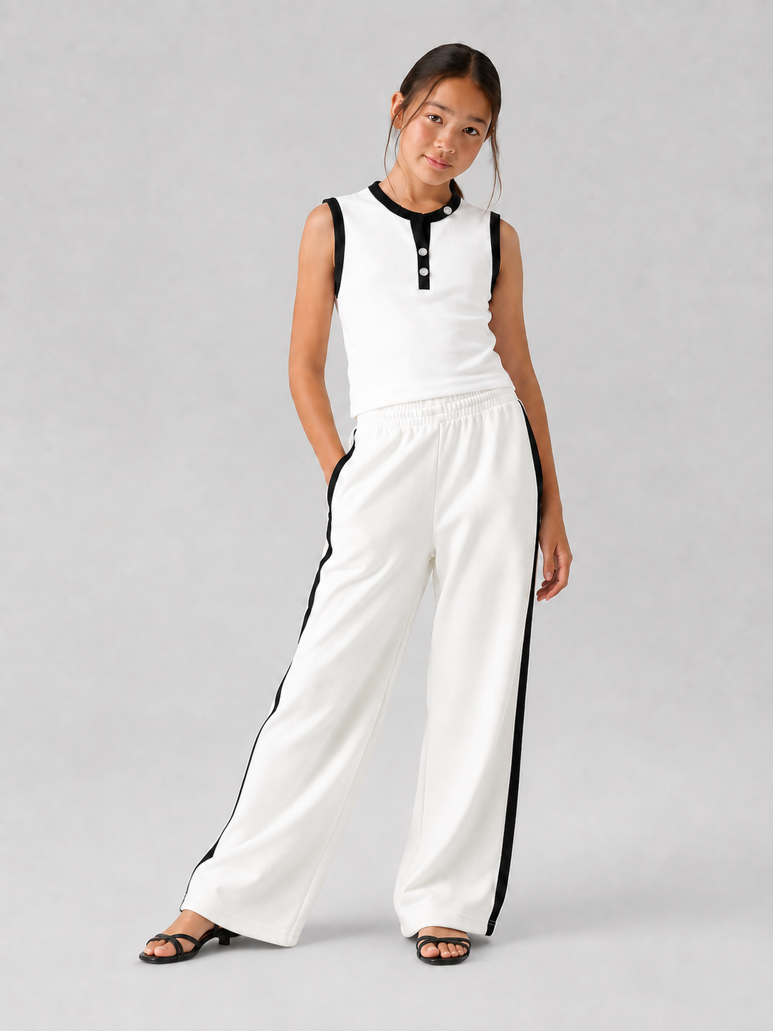 Girls White Sleeveless Co-Ord Set | Premium Summer Casual Outfit | 2 Pcs