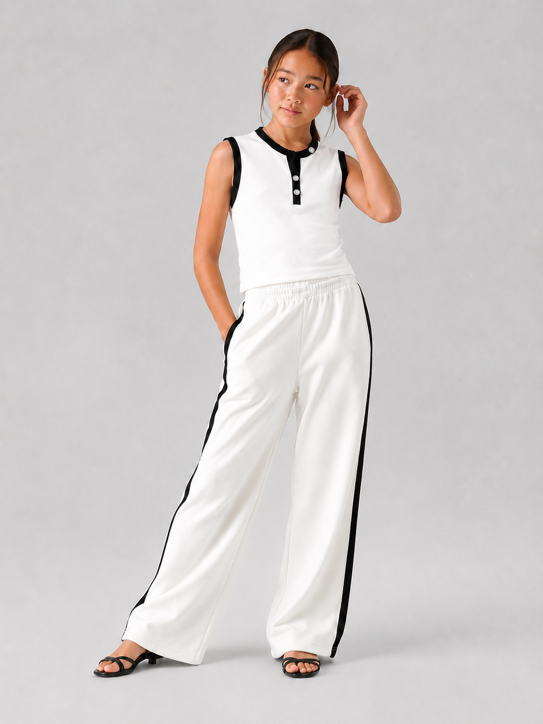 Girls White Sleeveless Co-Ord Set | Premium Summer Casual Outfit | 2 Pcs