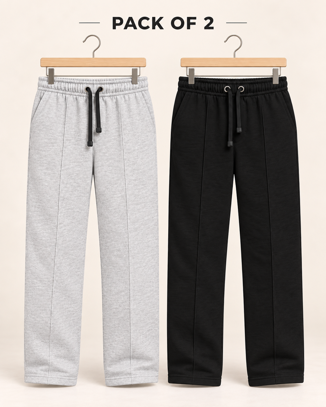 Kids Terry Straight-Fit Trousers – Pack of 2 (Grey & Black)