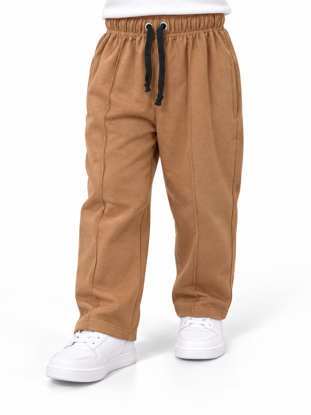 Camel brown kids trousers angled view