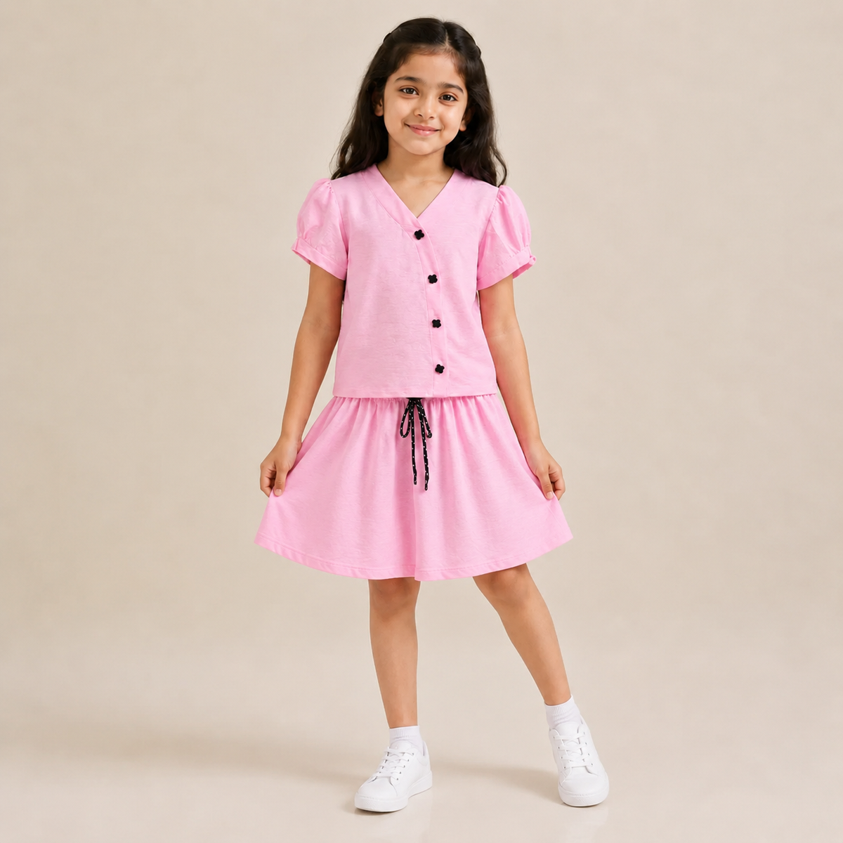 Girls Button-Down Top & Shorts Co-Ord Set – 3 Colors