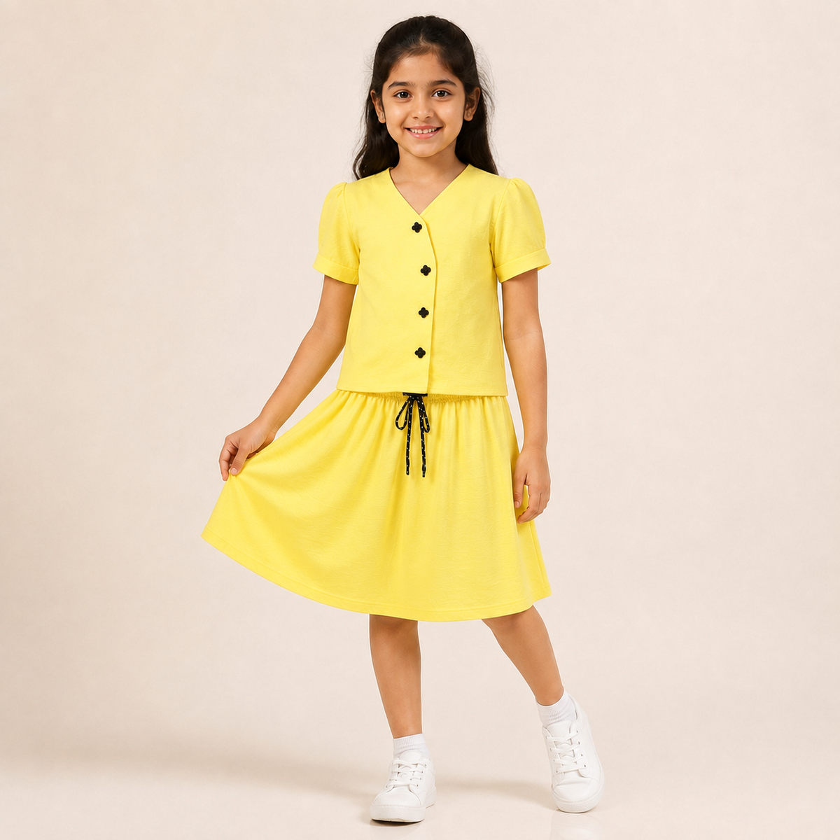 Girls Button-Down Top & Shorts Co-Ord Set – 3 Colors