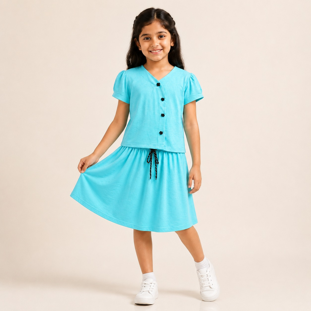 Girls Button-Down Top & Shorts Co-Ord Set – 3 Colors