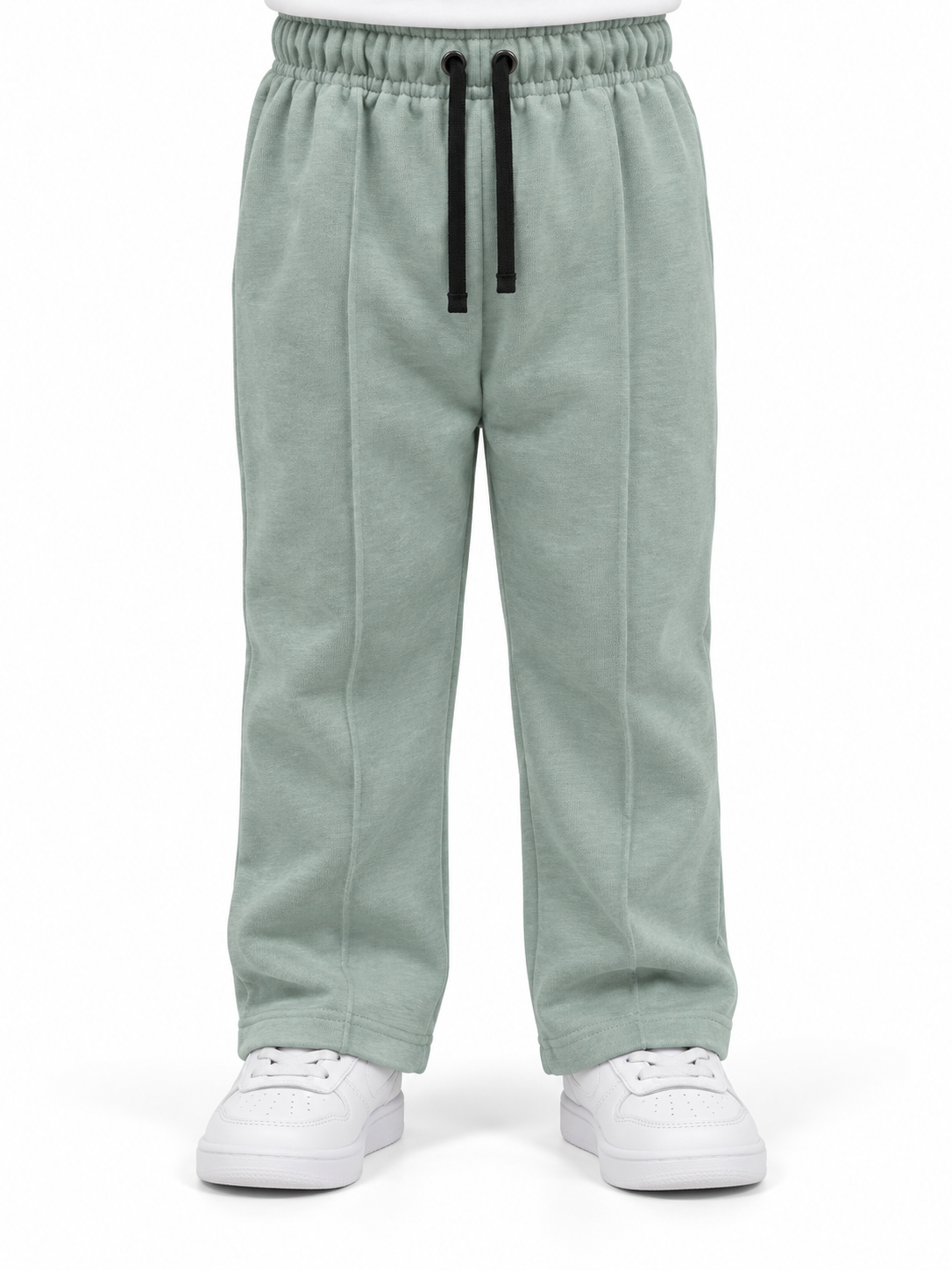 Sage green kids trouser front view