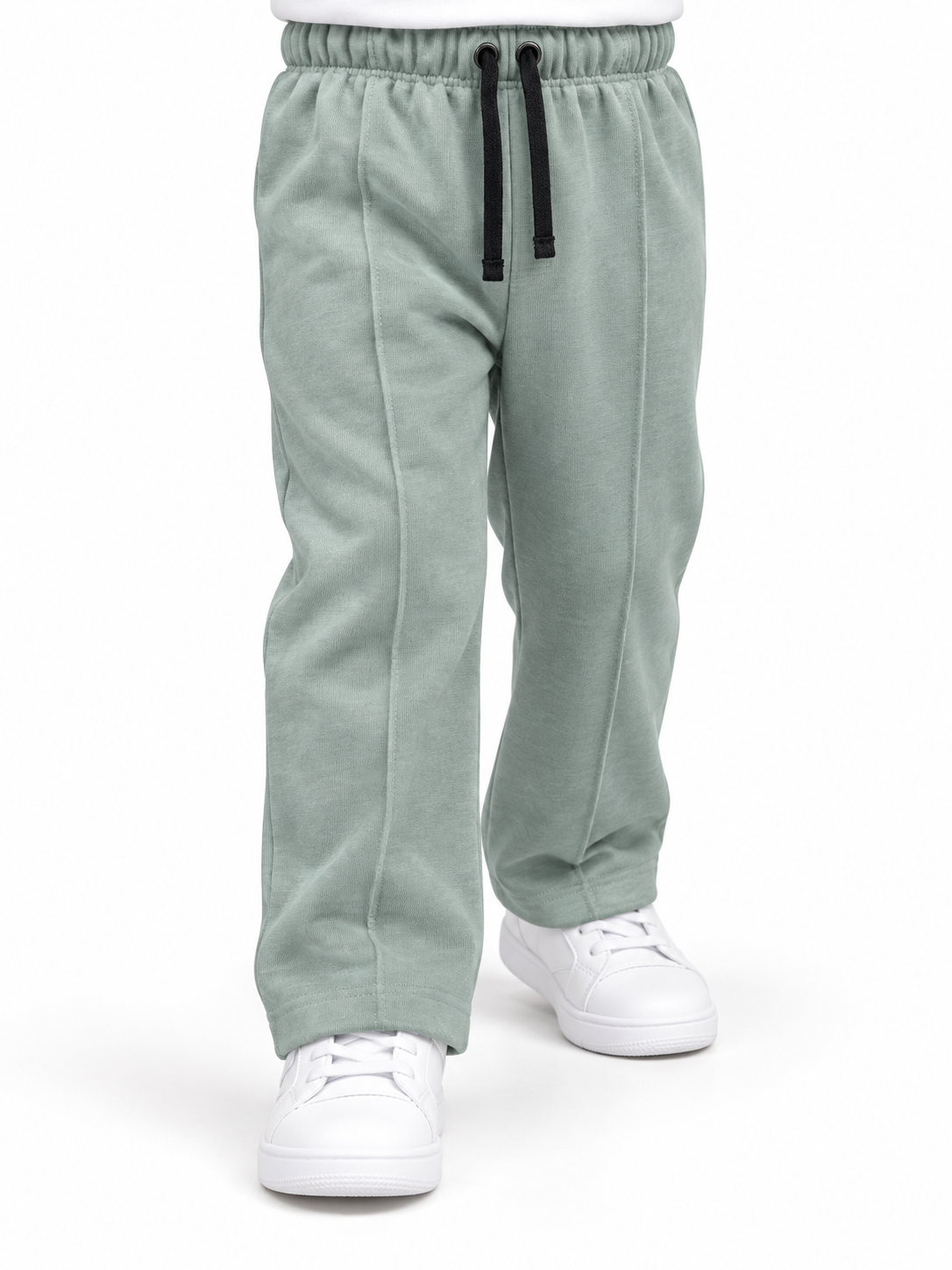 Sage green kids trouser angled view